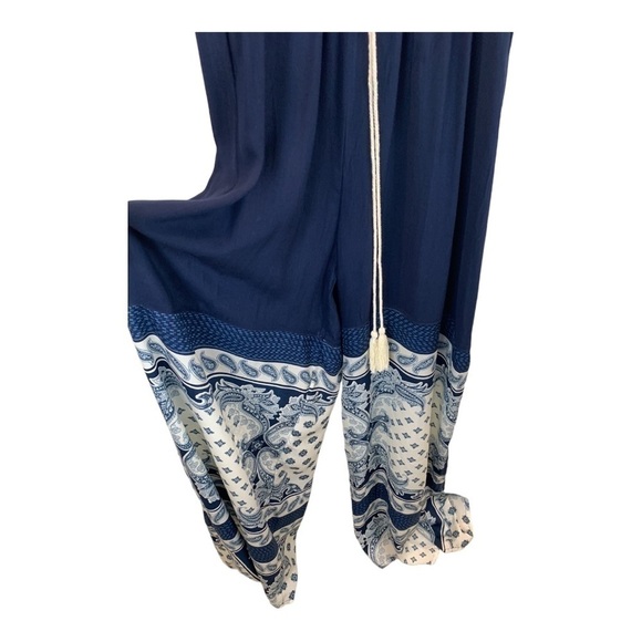Tobi Wide Leg Long Line Sleeveless Navy Blue Bandanna Paisley Jumpsuit sz M - Picture 10 of 10